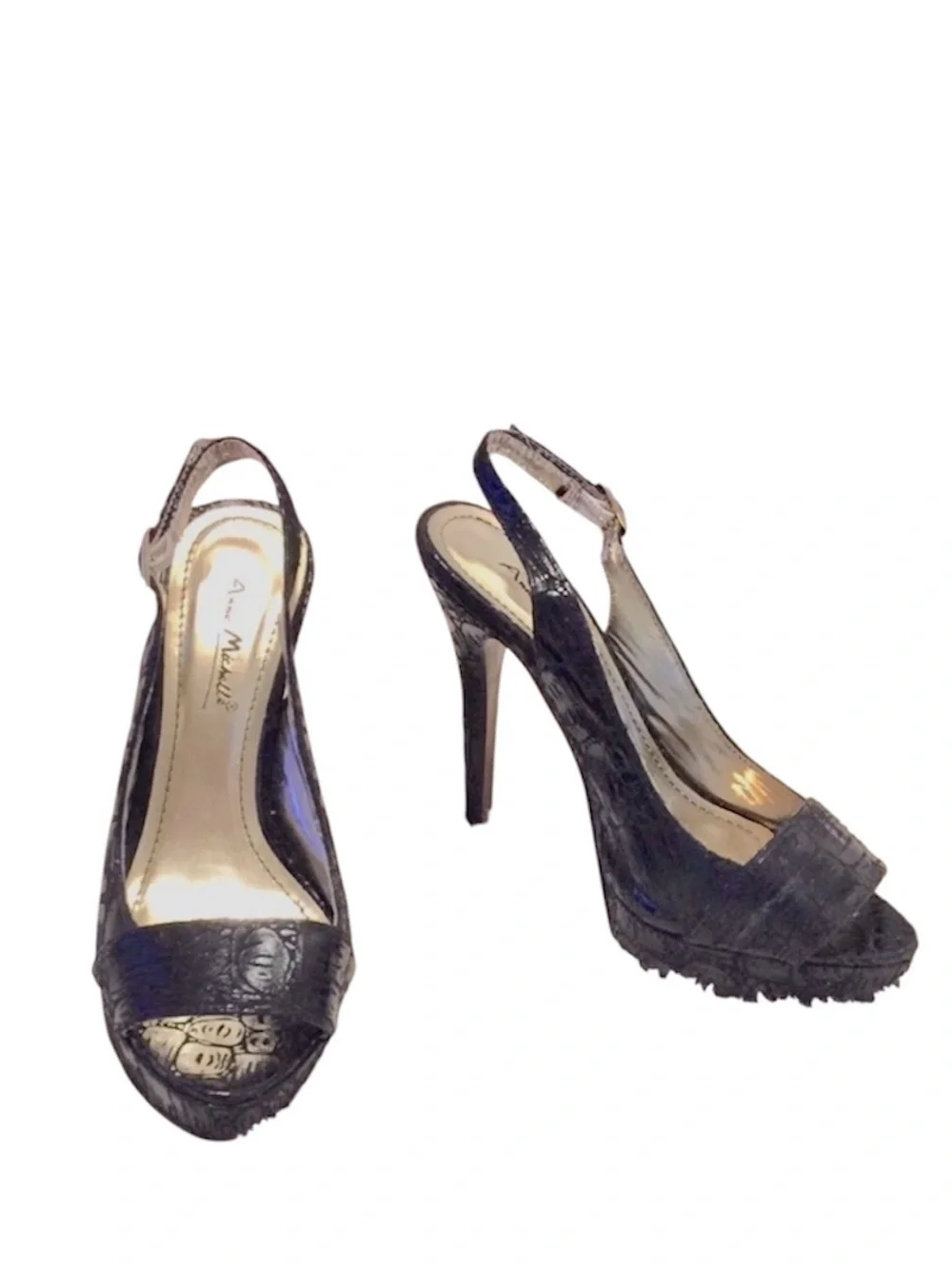 Anne Michelle Woman’s Black Peep Toe Sling Back Platform Stiletto Heels Sz 6